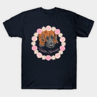 Hello Spring with Great Dane Dog in Flower Wreath T-Shirt